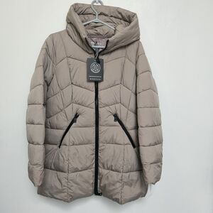 Bernardo Women's Taupe Sz L Quilted Puffer Down Hooded Jacket NWT
